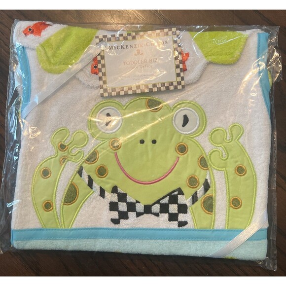 Mackenzie Childs Toddler Bib Courtly Check Bow Tie Frog  Discontinued New GIFT - Picture 1 of 2